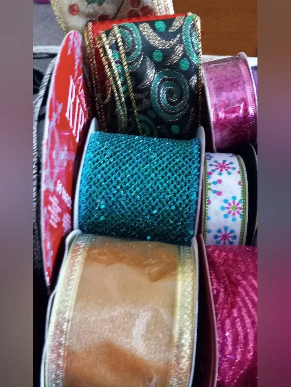 Large Lot of Decorative Ribbon and Burlap for Wreath Making - Mixed Colors